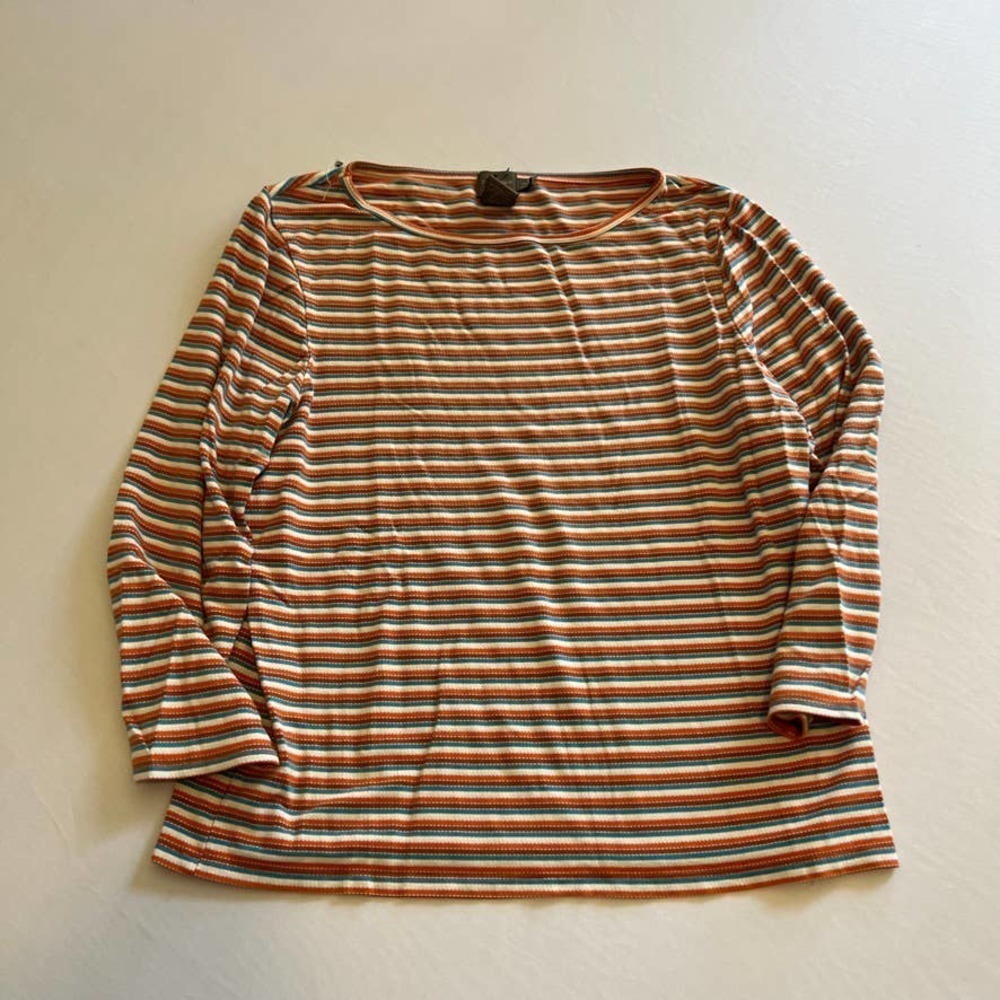 Calvin Klein orange blue striped casual top L